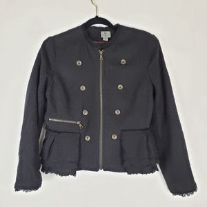 Worthington Women’s Tweed Fringe Zip Up Coat Ruffle jacket Blazer size MP